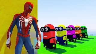 GTA 5 Epic Ragdolls RED SPIDERMAN VS RED MINION VS GREEN MINION (Euphoria Physics & Funny Fails)