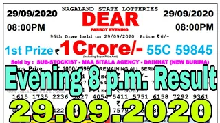 Nagaland state lottery Dear Parrot Evening 8 p.m 29.09.2020 Result Today Live