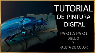 Tutorial de pintura digital paso a paso con dibujo y paleta de color: Escarabajo realista