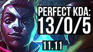 EKKO vs LEE SIN (JUNGLE) | 13/0/5, Legendary, 1100+ games, 1.0M mastery | KR Master | v11.11