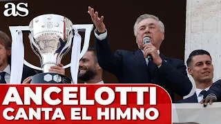 ANCELOTTI CANTA HIMNO REAL MADRID y pone PATAS ARRIBA a la AFICIÓN | Fiesta Cibeles