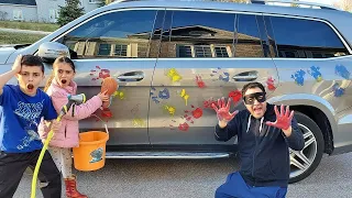 Хайди и Зидан покрасили машину в разные цвета! Видео для детей