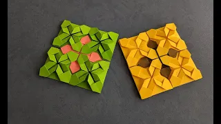 Подставка под чашки из бумаги оригами. Origami placemat unit DIY. Square coaster