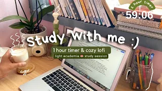 Study with me I 1 hour cozy Lofi music light study session academia uni dorm motivation to study