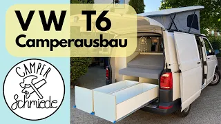 VW T6 Camper, Camperausbau im modernen Retro Design mit riesen Ausklapptisch und Aufstelldach