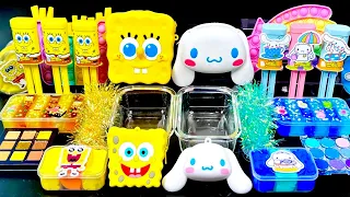 [ASMR]Mixing "Spongebob vs Cinnamoroll" Eyeshadow,Glitters Into Clear Slime satisfying스펀지밥&시나모롤(383)