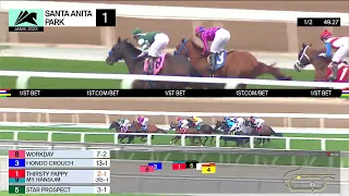 Thirsty Pappy wins Race 1 on Sunday, January 8, 2023 at Santa Anita Park.