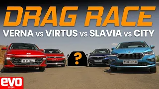 Sedan Battle: Hyundai Verna v Volkswagen Virtus v Skoda Slavia v Honda City | Drag Race | evo India