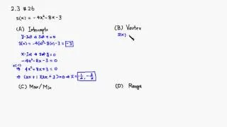 How to Find Intercepts, Vertex, Max/Min Values & Range of a Quadratic Function