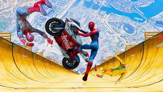 GTA 5 SPIDERMAN vs MEGA RAMP JUMP 651( Spider-Man Jumps with Cars & Bikes)