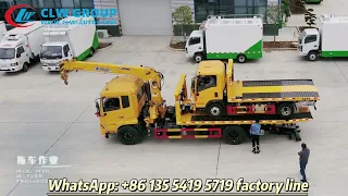 Dongfeng 4x2 12Tons Hydraulic Deck Flatbed Towing Wrecker Truck With XCMG 5Tons Straight arm crane