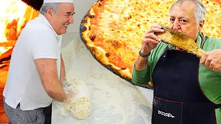 Masters show us how to make pizza dough in Roman pizzeria in Rome, Italy