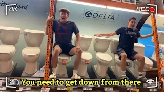 Using display toilet prank