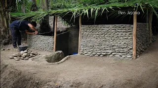 Heavy Rain Camping - Deep Sleep in Underground House, Hunting, Cooking, Shelter Building
