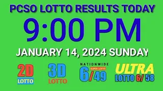 9pm Lotto Result Today January 14, 2024 Sunday ez2 swertres pcso