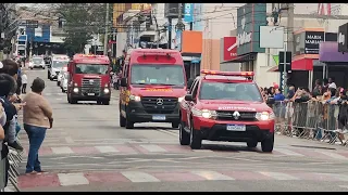 Desfile Aniversário Boituva 2023 Viaturas Bombeiros Polícia Guarda Trânsito Defesa Civil PM ROMU GCM