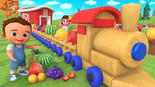 Little Baby Boy & Girl Fun Farming Work at Farm - Harvesting Fruits to Toy Train Transport for Kids