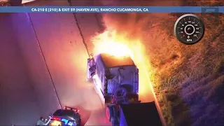 Stolen big rig catches on fire during pursuit in Southern California