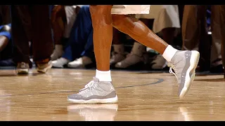 Michael Jordan wearing Cool Grey Nike Air Jordan 11 (XI) retrospective