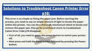 How to Resolve the issue of Canon Printer Error Code p10