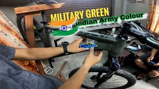Spray Painted Indian Army colour on my MTB cycle | Indian Cycle Messengers