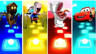 Spider House Head vs Lightning Mcqueen vs Toilet Monsters vs Thomas Train exe l Tiles Hop EDM Rush