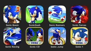 Sonic Boom, Sonic Dash, Sonic Runners, Sonic Forces, Sonic Racing, Sonic CD, Sonic Jump, Sonic 1