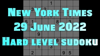 Sudoku solution – New York Times sudoku 29 June 2022 Hard level