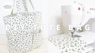diy tote bag with pockets tutorial+sew very easy tote bag+diy tote bag(free bag pattern)