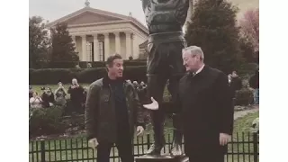 Sylvester Stallone Visiting Rocky Statue In Philly There To Shoot Creed 2