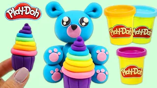 How to Make a Cute Play Doh Bear & Rainbow Cupcake Swirl | Fun & Easy DIY Play Dough Art!
