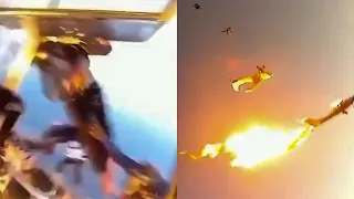 Skydiven gaat gruwelijk mis vliegtuig in brand!