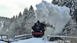 Weihnachtsdampf im Erzgebirge 🔹 Nostalgie auf der Schiene in bergiger Schneelandschaft