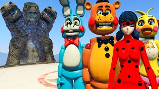 LADY BUG FREDDY AND BONNY Saved CHIKA from GODZILLA  Animatronics GTA 5 MODS FNAF Multi Pulti