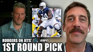 Aaron Rodgers reacts to the Jets drafting Olumuyiwa Fashanu | Pat McAfee Draft Spectacular