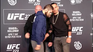 Max Holloway vs Khabib Nurmagomedov Staredown UFC 223 Media Day