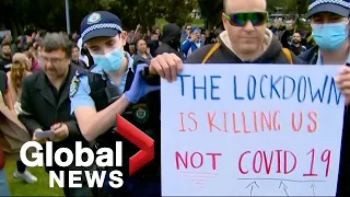 Police and protesters clash at Australian anti-lockdown protests in Sydney