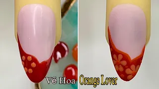 Orange Lover Nail Art Step-by-Step For Beginner 💖Vẽ Hoa💅 New Nails Design 💝 New Nails