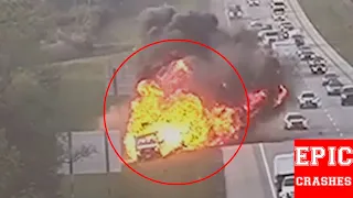 Samochód stanął w płomieniach po uderzeniu na autostradzie / okropny wypadek na autostradzie