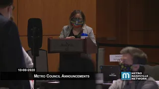10/06/20 Announcements for Metro Council Meeting