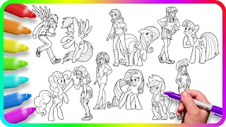 Coloring Pages EQUESTRIA GIRLS vs MY LITTLE PONY. Easy Drawing Tutorial. How to color My Little Pony