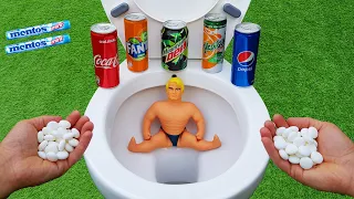 Experiment !! Stretch Armstrong VS Cola, Pepsi, Fanta, Mountaın Dew, Yedigün and Mentos in Toilets