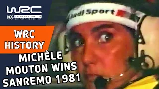 Michèle Mouton wins WRC Rallye Sanremo 1981 in the Audi Quattro rally car.