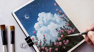 Cloud Painting/ Easy painting for beginners/Step by step Tutorial/Gouache Painting