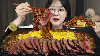 Ram-don with Sirloin Steak (jjapaguri) Mukbang Asmr