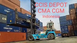 Loading and unloading of containers at CMA CGM Indonesia depot