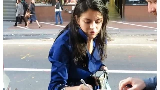 SNL comedian Cecily Strong arriving on the Today Show and signing for fans