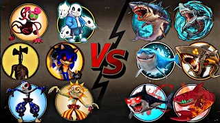 Sonic Exe, Mommy Long Legs, Siren Head, Sundrop, Moondrop & Sans Vs All Legendary Megalodons