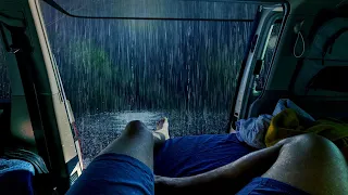 Sleep alone in the heavy rain inside a camping car - Rain sounds for sleeping