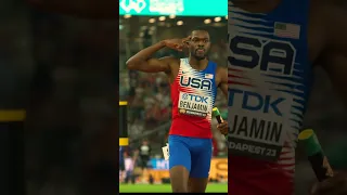 Rai Benjamin on a mission 🫡 #usa #athletics #worldathleticschamps #budapest #salute #athlete